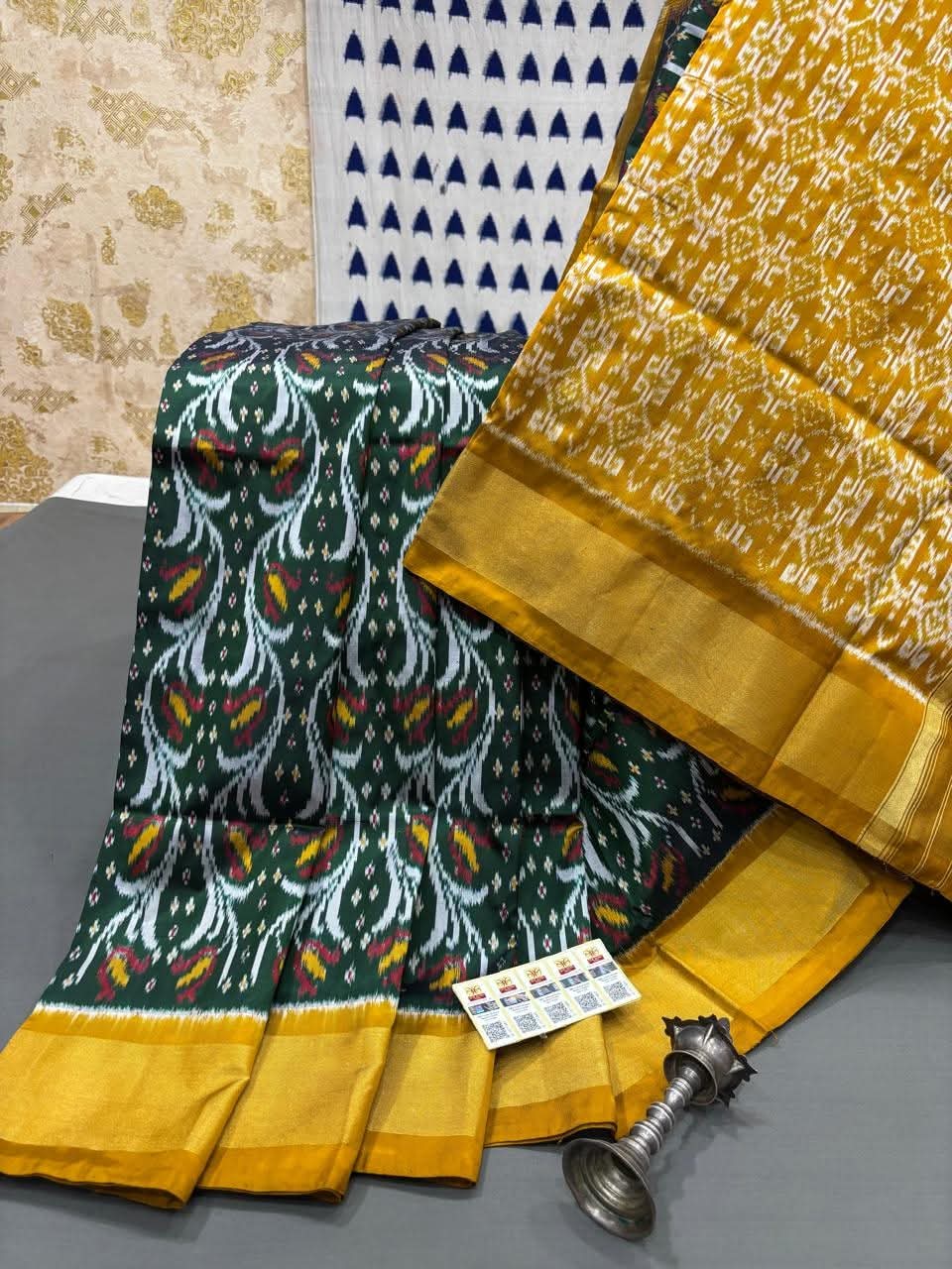 Beautiful Pochampally Ikkat Soft Silk Saree With Golden Zari Border