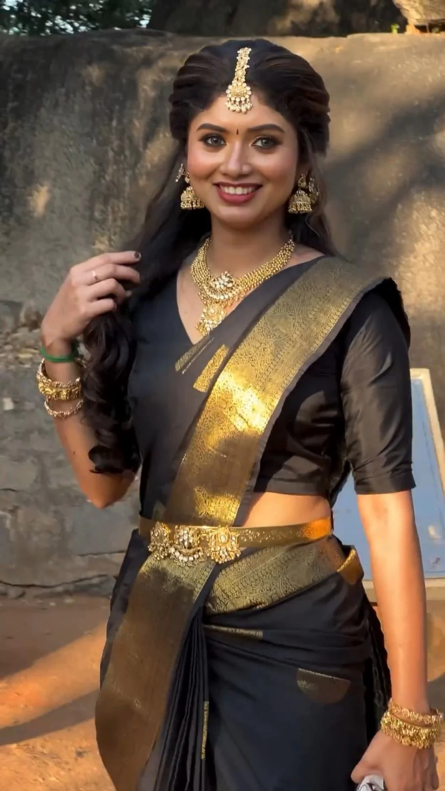Black Color Silk Saree with Golden Zari Work Border