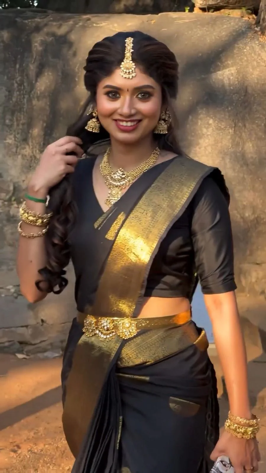 Black Color Silk Saree with Golden Zari Work Border - Image 2
