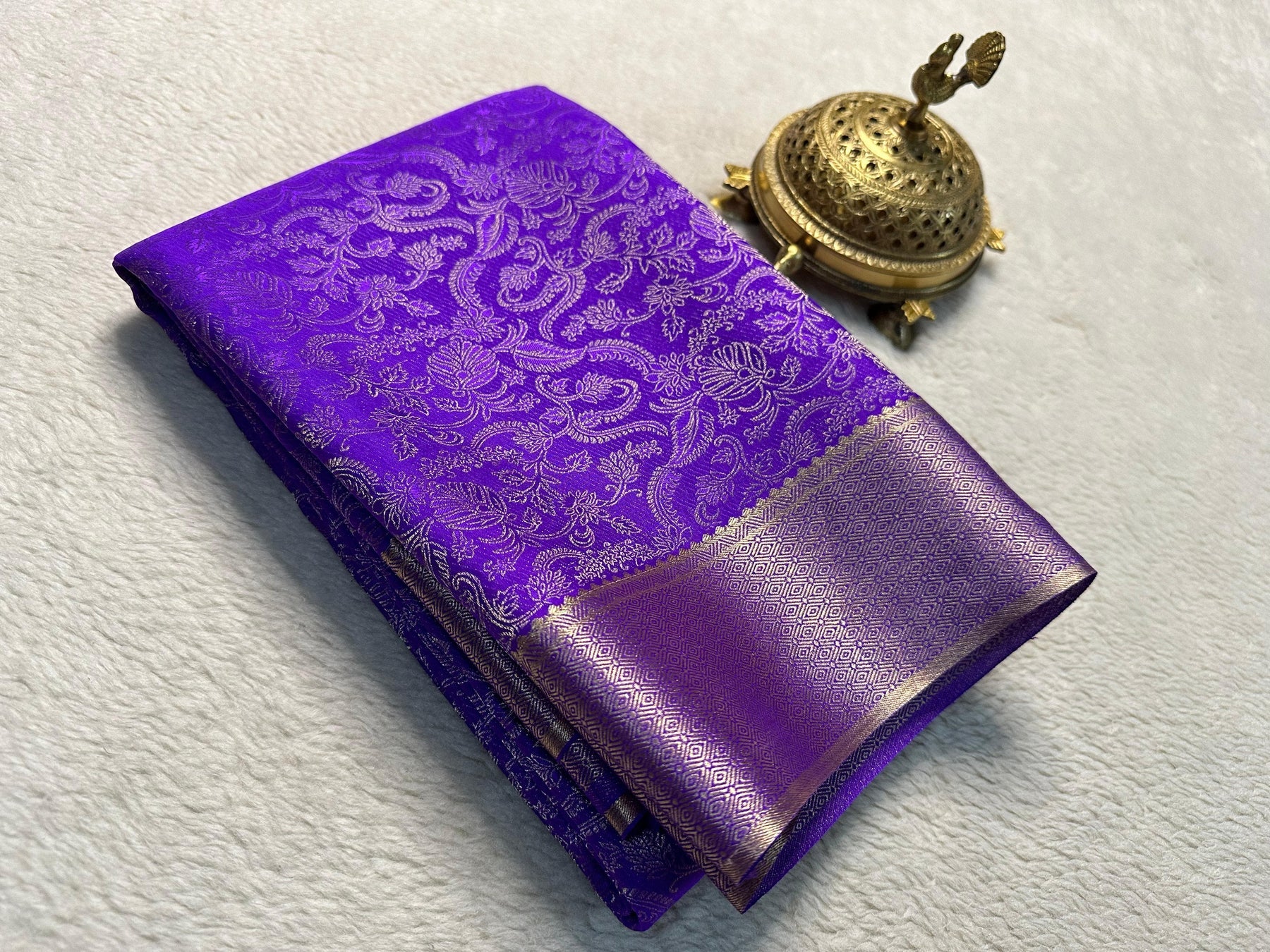 Blue Color Pure Mysore Silk Saree With Full Golden Zari Work - Image 2