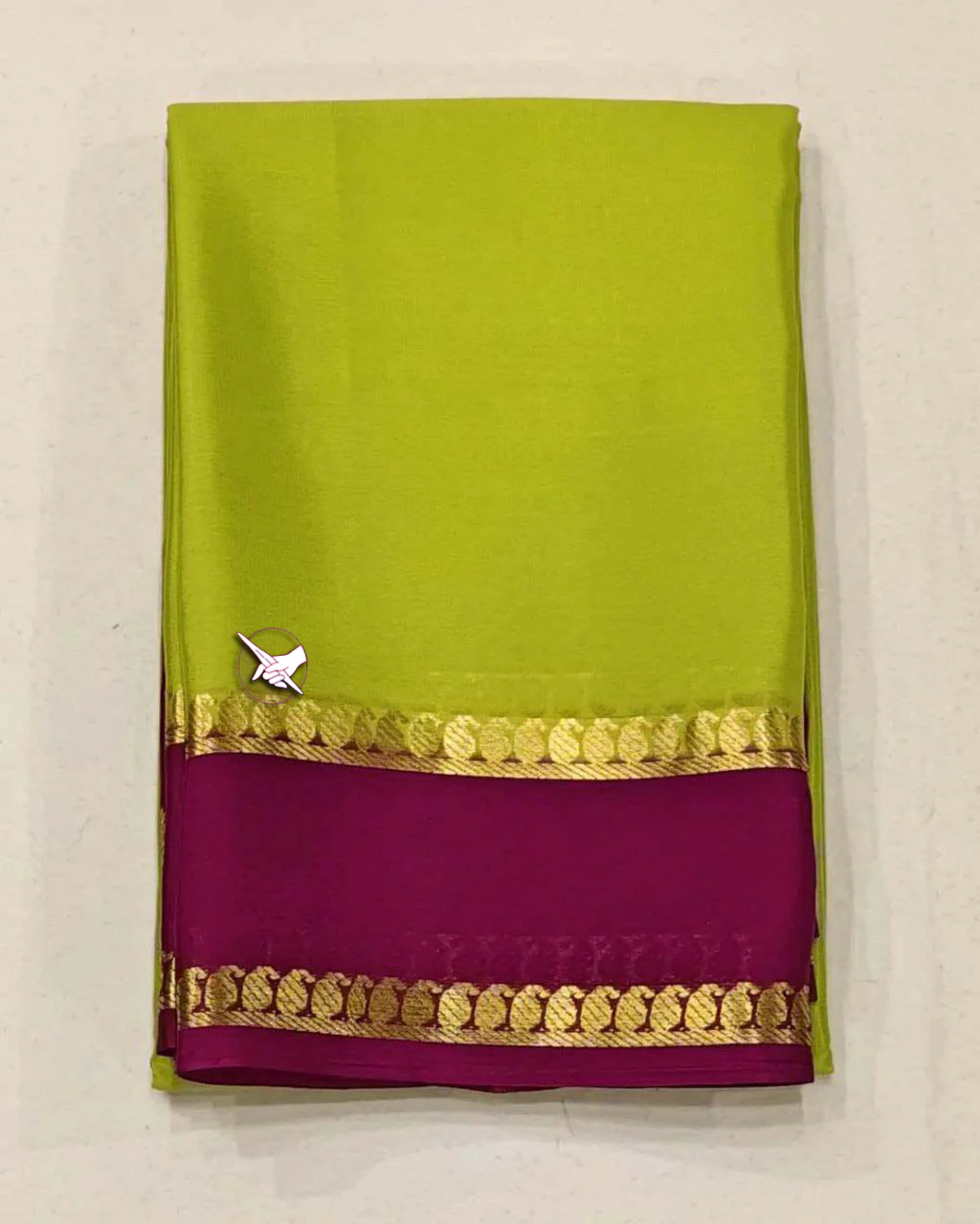 Citron Green Color Pure Mysore Silk Saree With Golden Zari Work