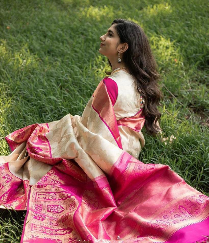 American Silver Color Silk Saree With Rich Pallu & All Over Jacquard Work in Saree - Image 3