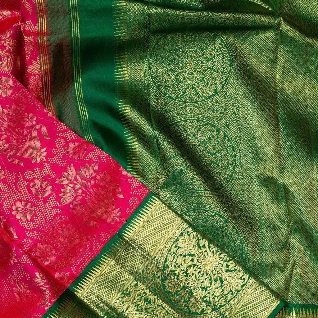 Floral Pattern Woven Banarasi Silk Saree With Contrast Border - Image 2
