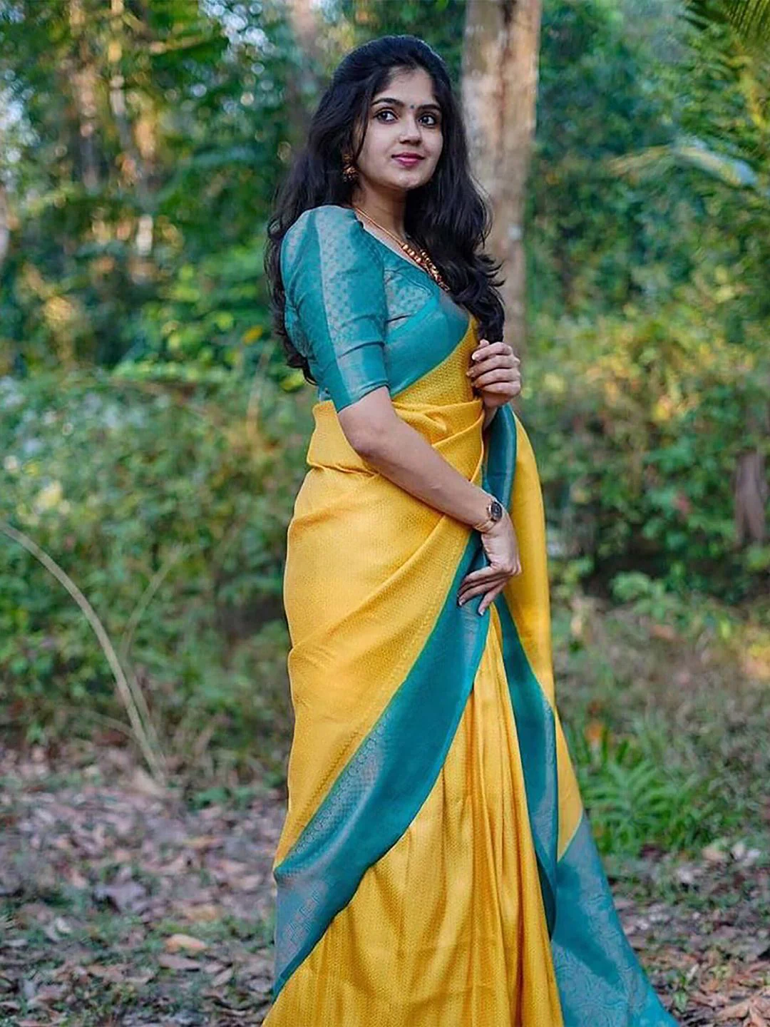 Gold Foil Yellow Silk Saree With Zari Woven Work