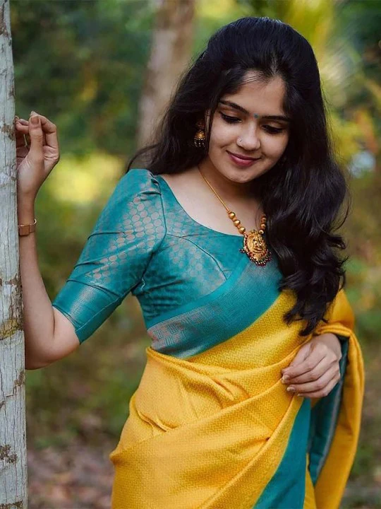 Gold Foil Yellow Silk Saree With Zari Woven Work - Image 4