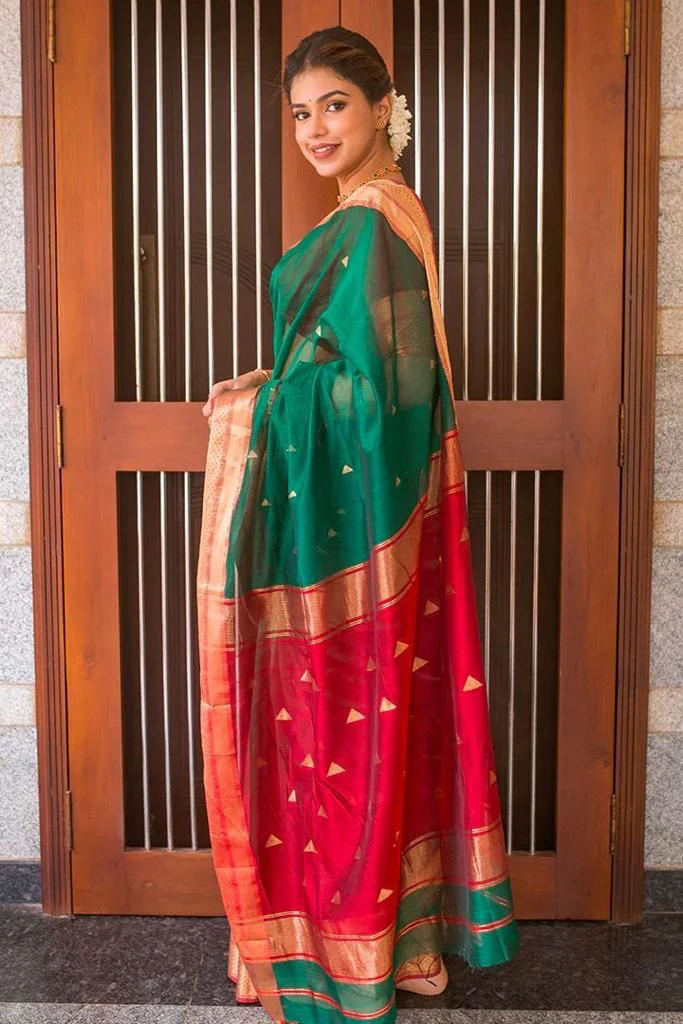 Heavy Banarasi Silk Woven Pattern Modern Jacquard Work - Image 3