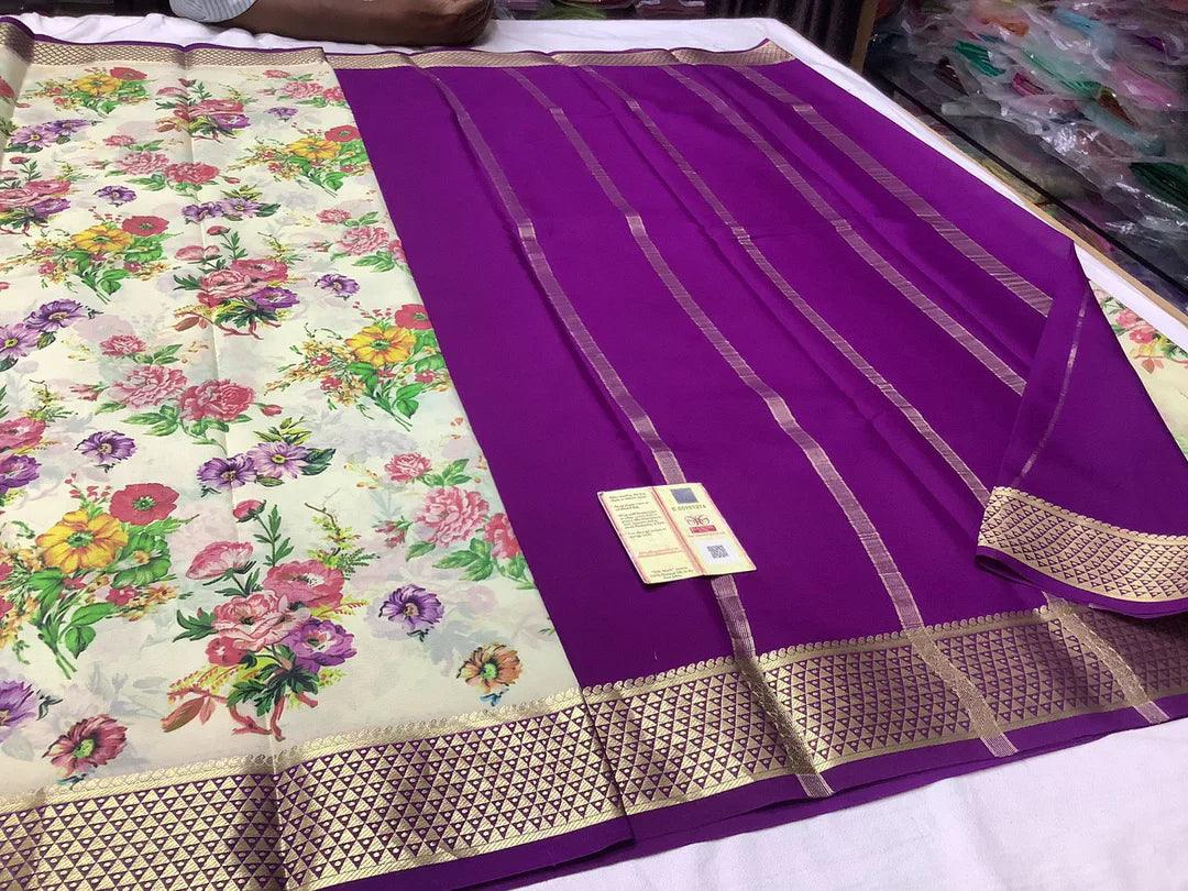 Mysore Floral Printed Handloom Soft Silk Saree