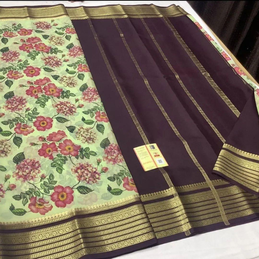 Printed Flower Mysore Soft Silk Saree Festive Wear