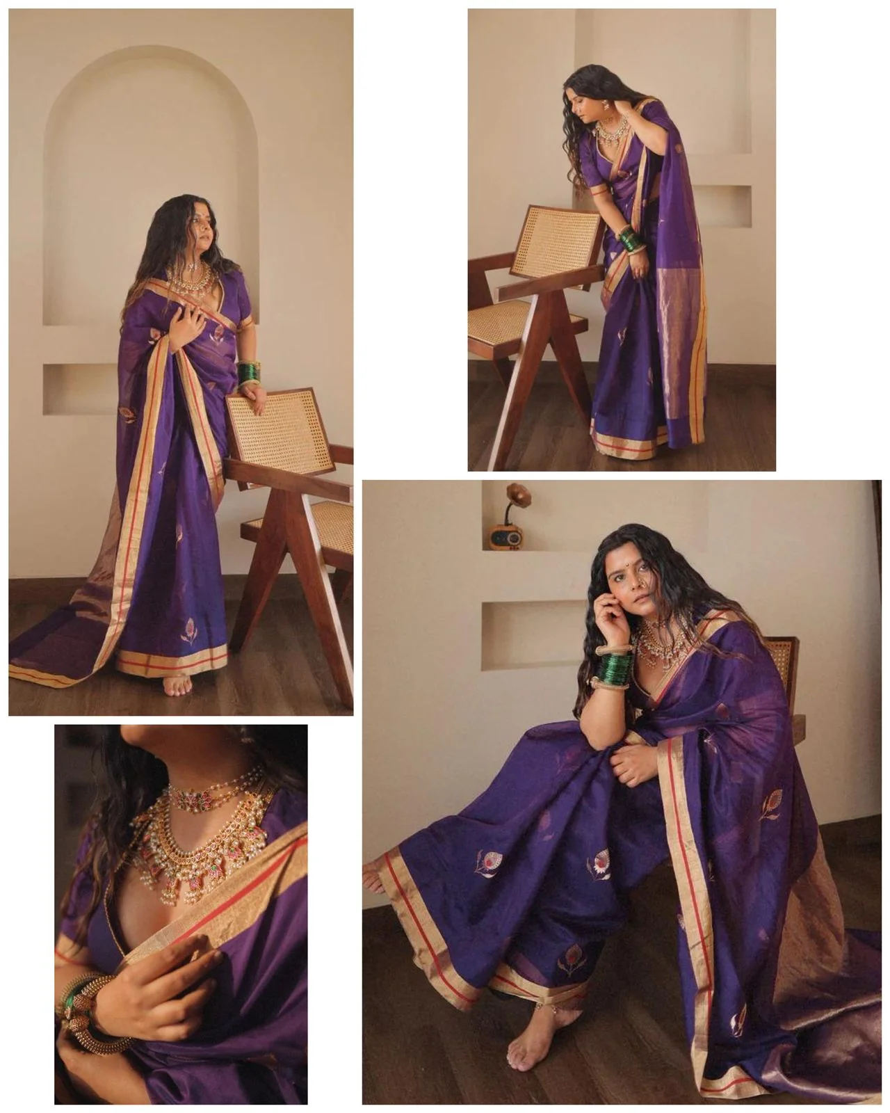 Purple Gold Leaf Motifs Silk Saree