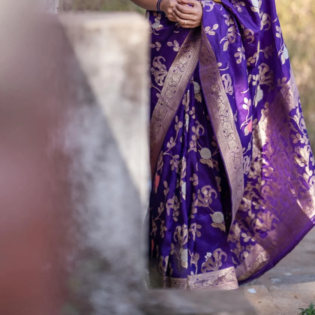 Rebecca Purple Banarasi Silk Saree With Elegent Blouse Piece - Image 3