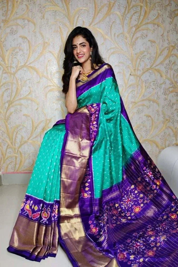 Teal and Purple Pochampally Ikkat Handloom Soft Silk saree