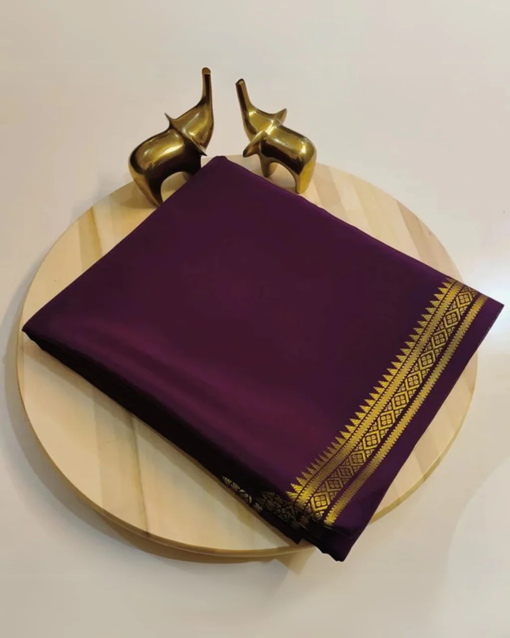 Temptress Dark Pure Mysore Silk Saree With Golden Zari Border