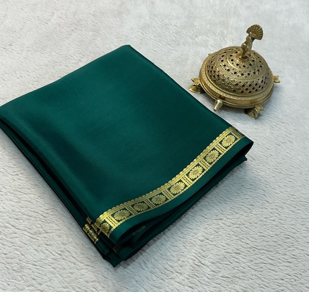 Traditional Beautiful Zari Border Plain Mysore Silk Saree - Image 2