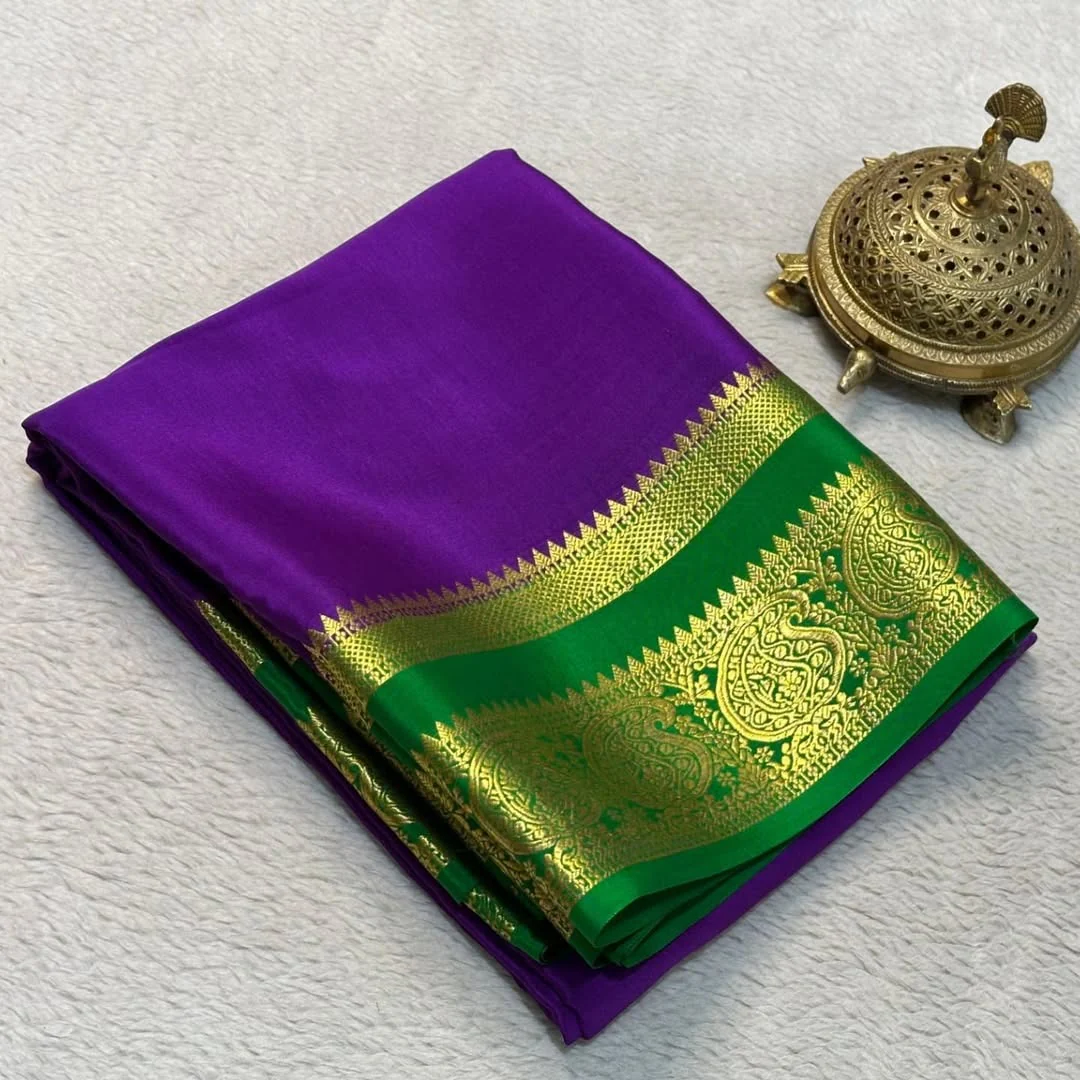 Trending Mango Zari Border Traditional Mysore Silk Saree - Image 3