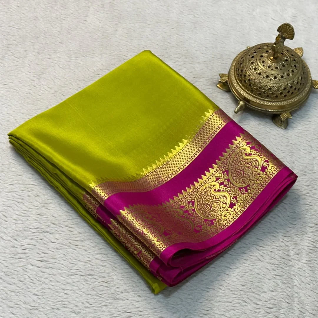 Trending Mango Zari Border Traditional Mysore Silk Saree - Image 4