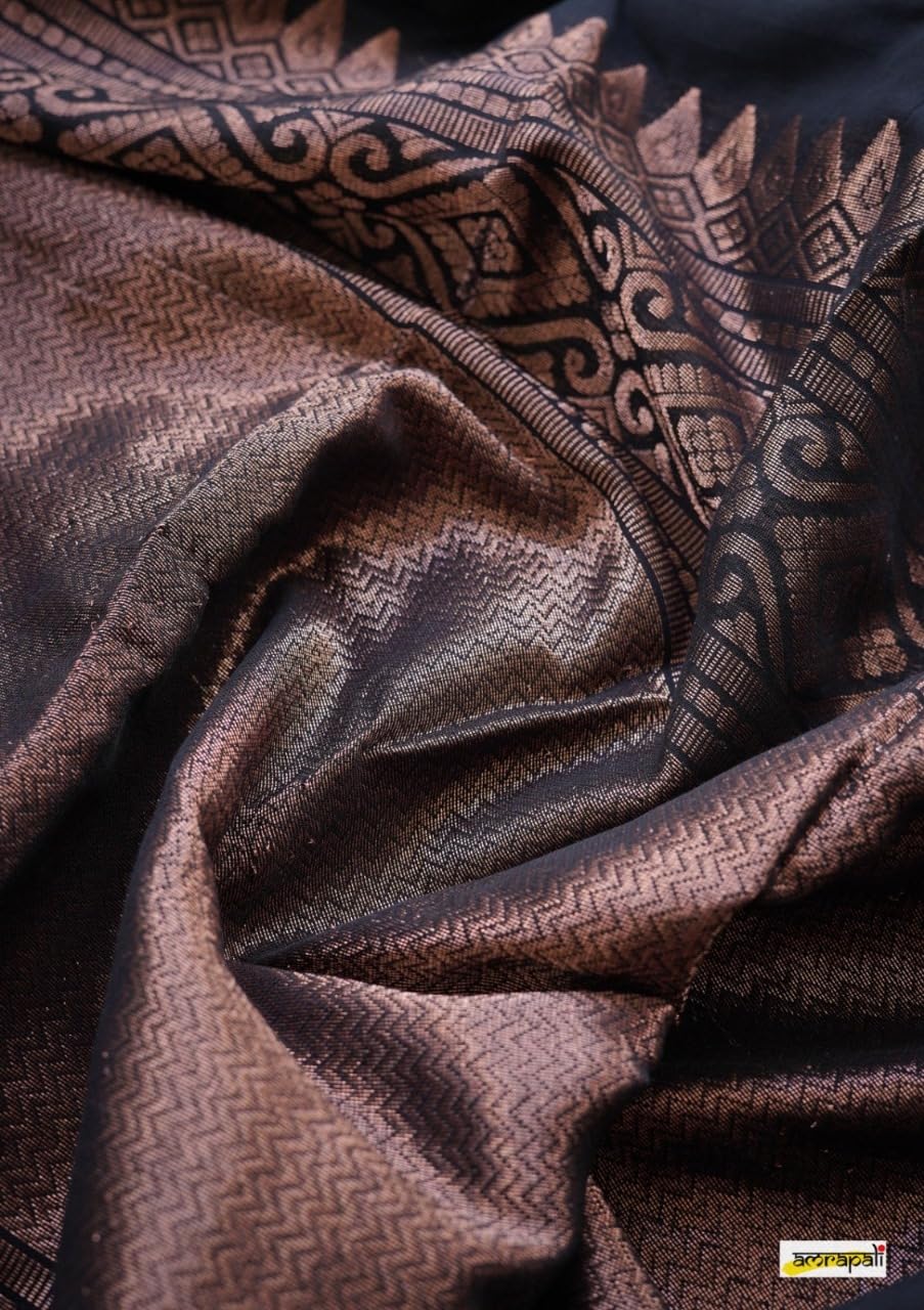 Vampire Black Silk Saree With Beautiful Zari Border & Rich Jacqaurd Pallu - Image 8